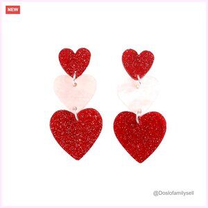 Acrylic Heart Dangle Earrings Glitter Drop Post Elegant Valentine Gift